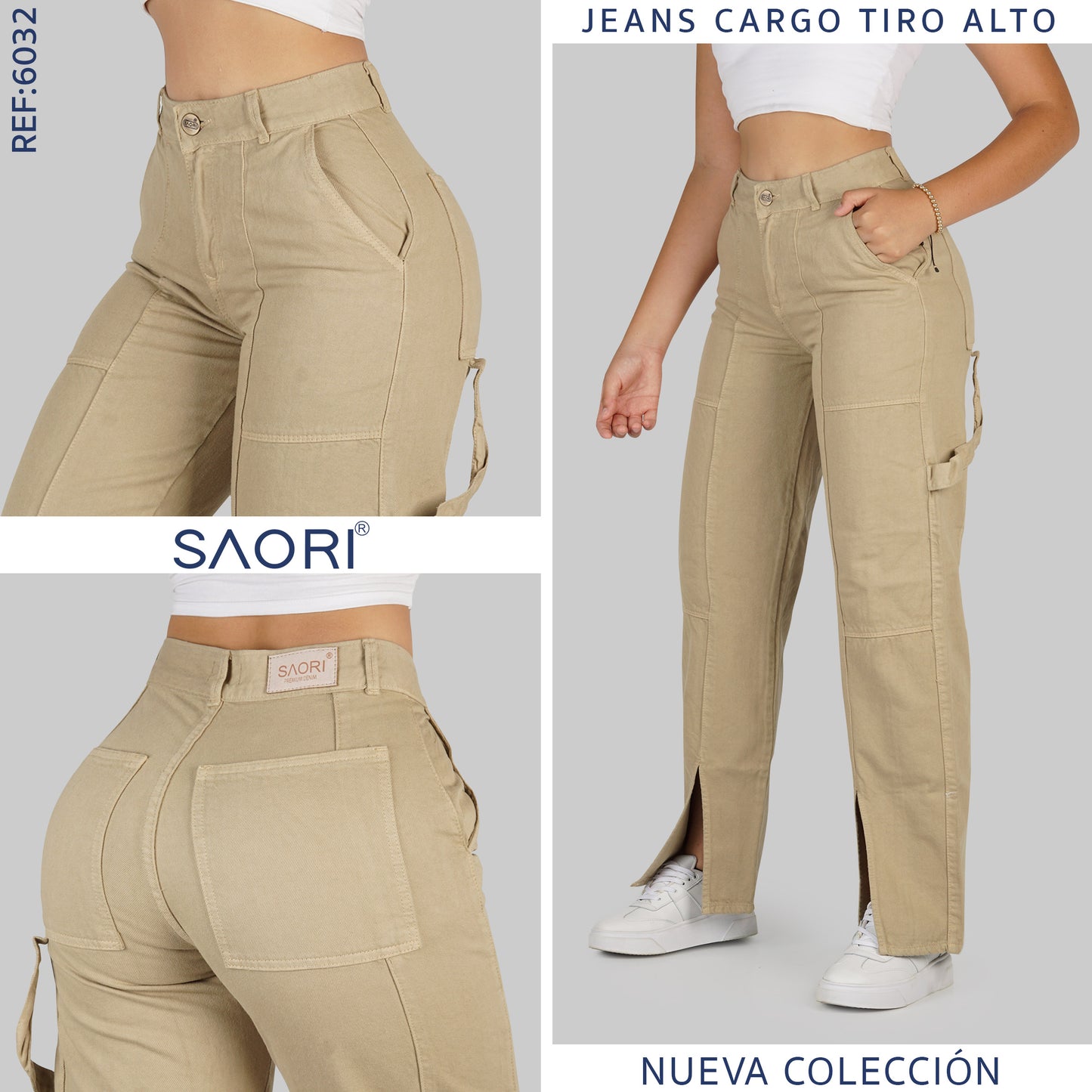 JEANS MOM BOTA ANCHA REF 6032 KAKI