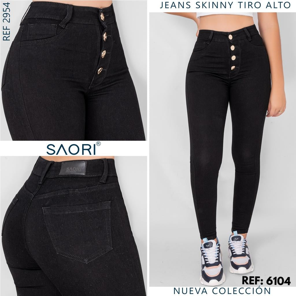 JEANS SKINNY MUJER TIRO ALTO REF 6104 NEGRO