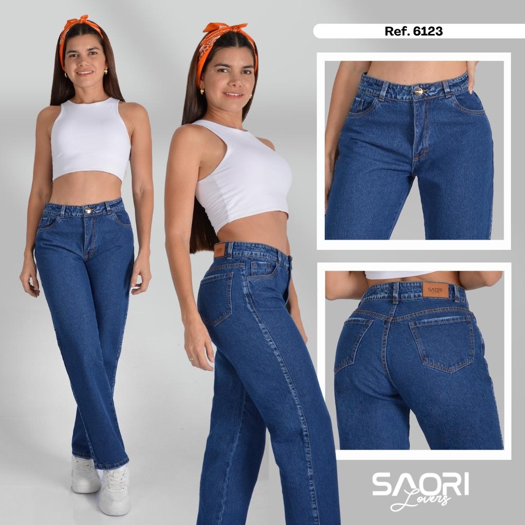 JEANS BOTA RECTA TIRO ALTO RIGIDO REF 6123 SIN ROTOS