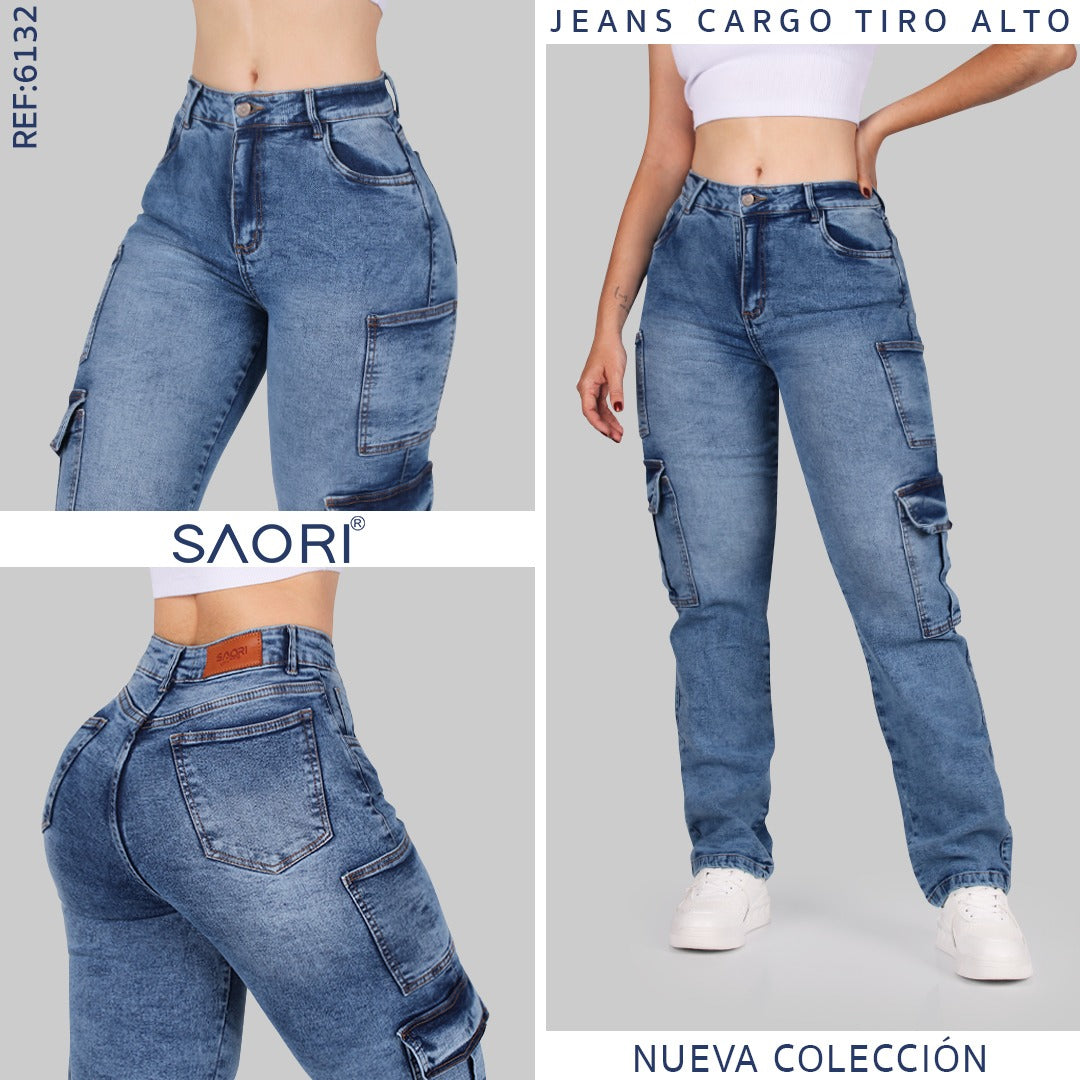 JEANS CARGO MUJER TIRO ALTO REF 6132