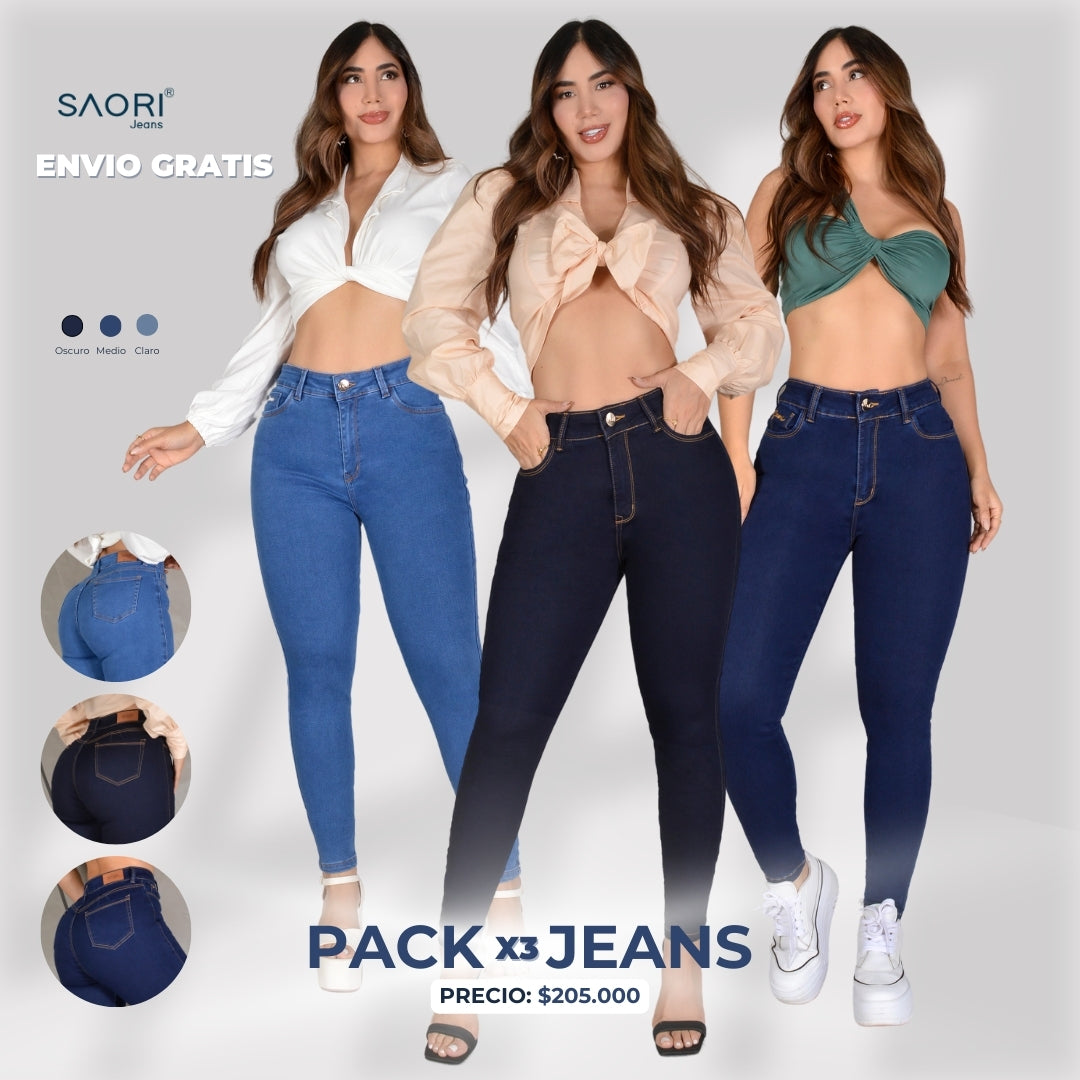PACK X3 JEANS 1 BOTON DAMA TIRO ALTO