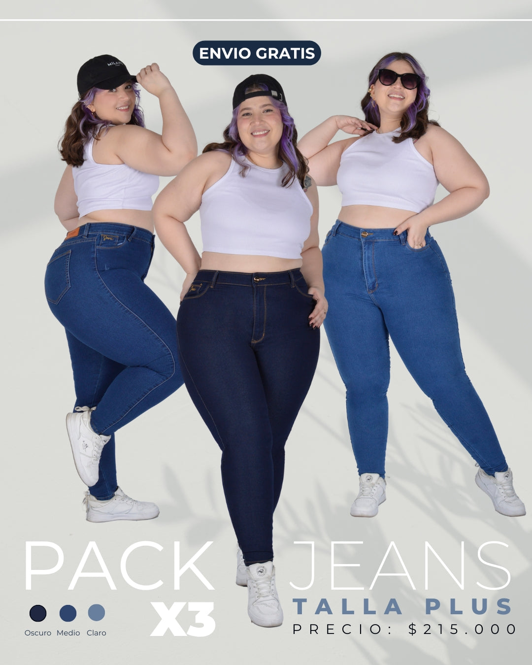 PACK X3 JEANS 1 BOTON DAMA TIRO ALTO