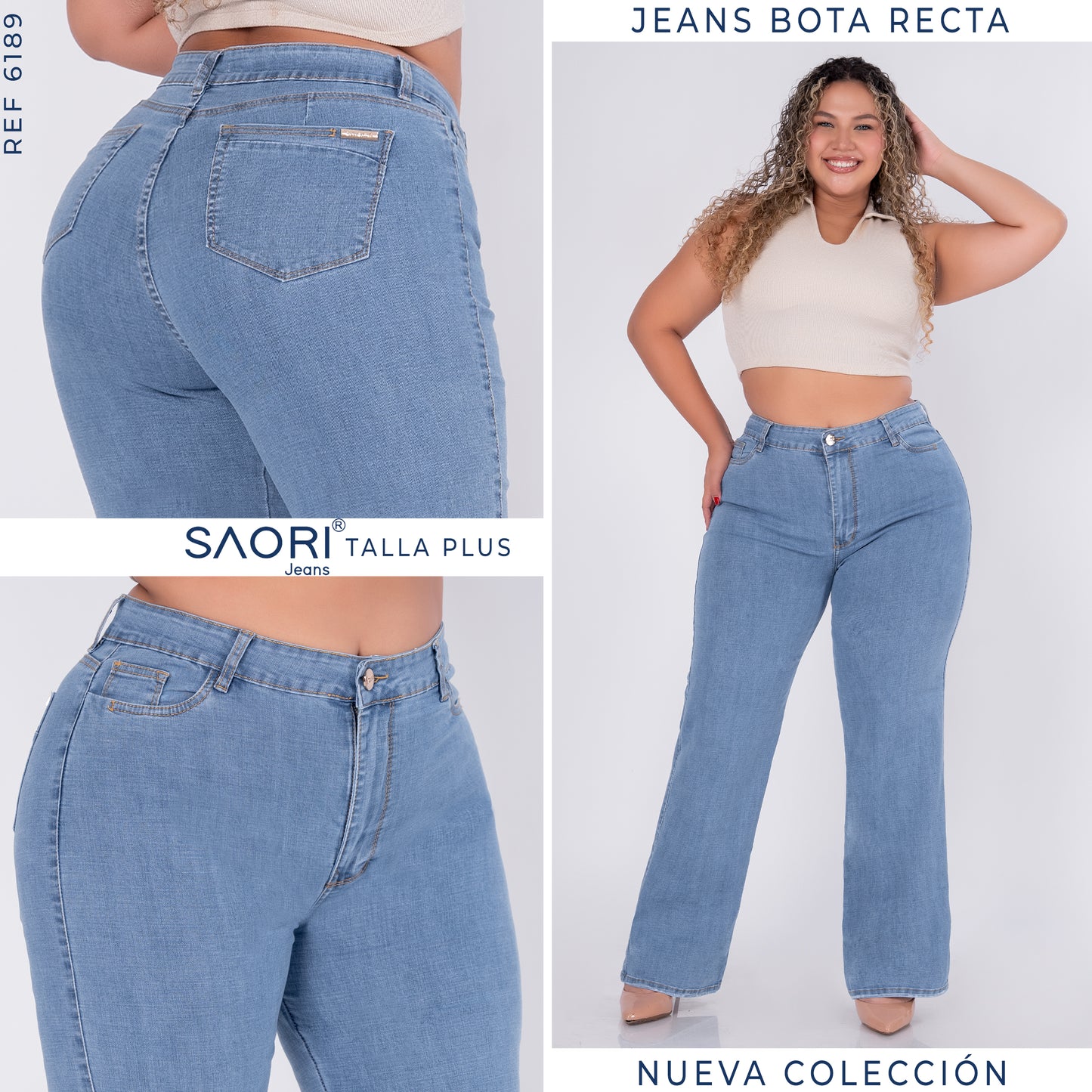 JEANS BOTA ANCHA TIRO ALTO STRECH REF 6189 PLUS