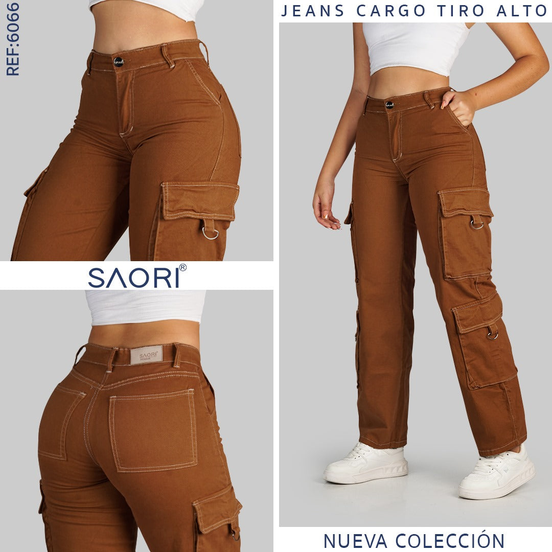 JEANS CARGO TIRO ALTO REF 6066 TERRACOTA HILO BLANCO