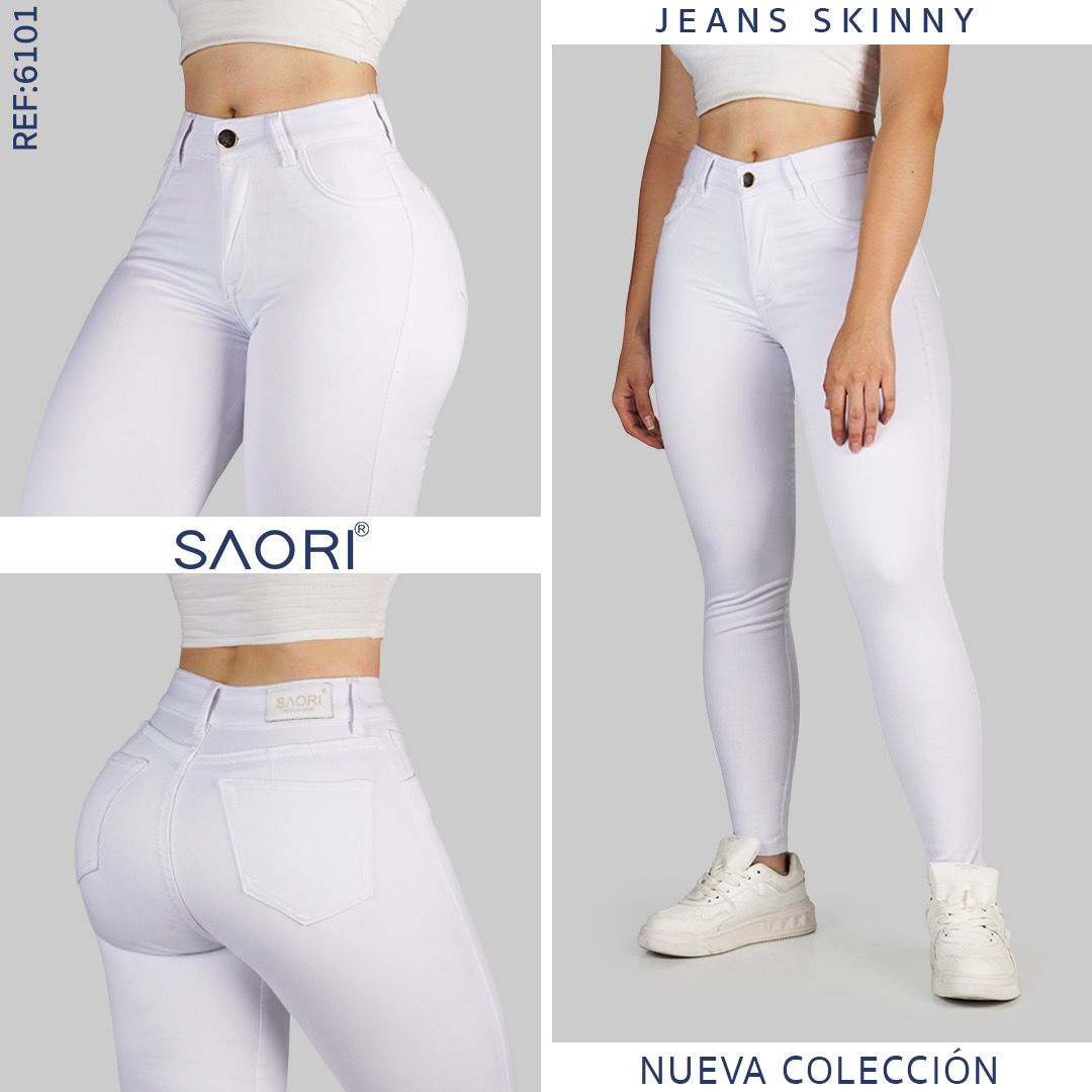JEANS SKINNY MUJER TIRO ALTO REF 6101 BLANCO
