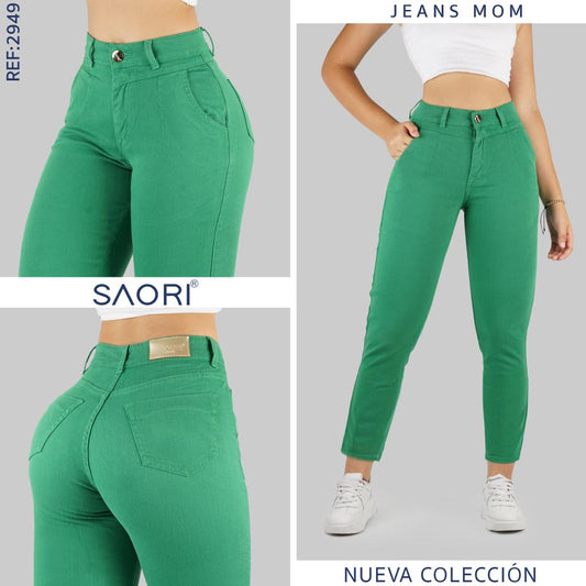 JEANS MOM TIRO ALTO REF 2949 VERDE