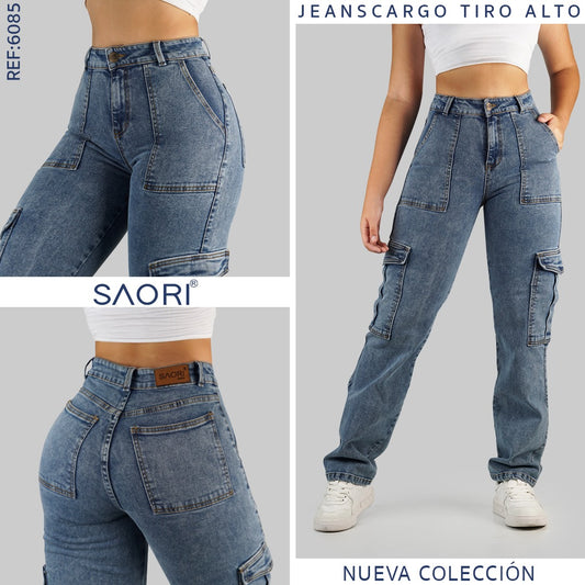 JEANS CARGO MUJER TIRO ALTO REF 6085
