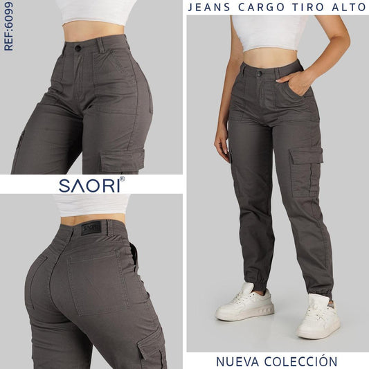 JEAN CARGO MUJER TIRO ALTO REF 6099 GRIS