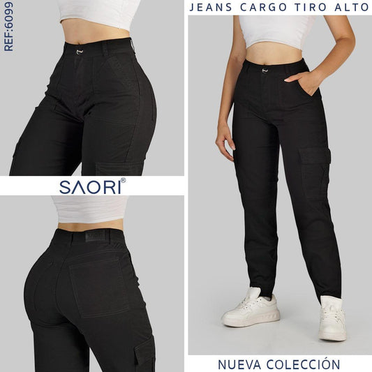 JEAN CARGO MUJER TIRO ALTO REF 6099 NEGRO
