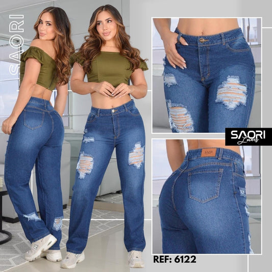 JEANS BOTA RECTA TIRO ALTO RIGIDO REF 6122 CON ROTOS