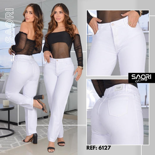 JEANS BOTA RECTA TIRO ALTO RIGIDO  REF 6127 SIN ROTOS