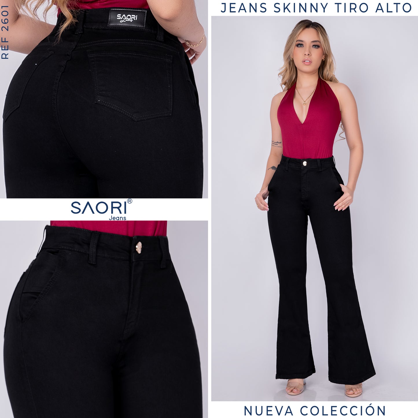 JEANS BOTA ANCHA TIRO ALTO REF 2601 NEGRO