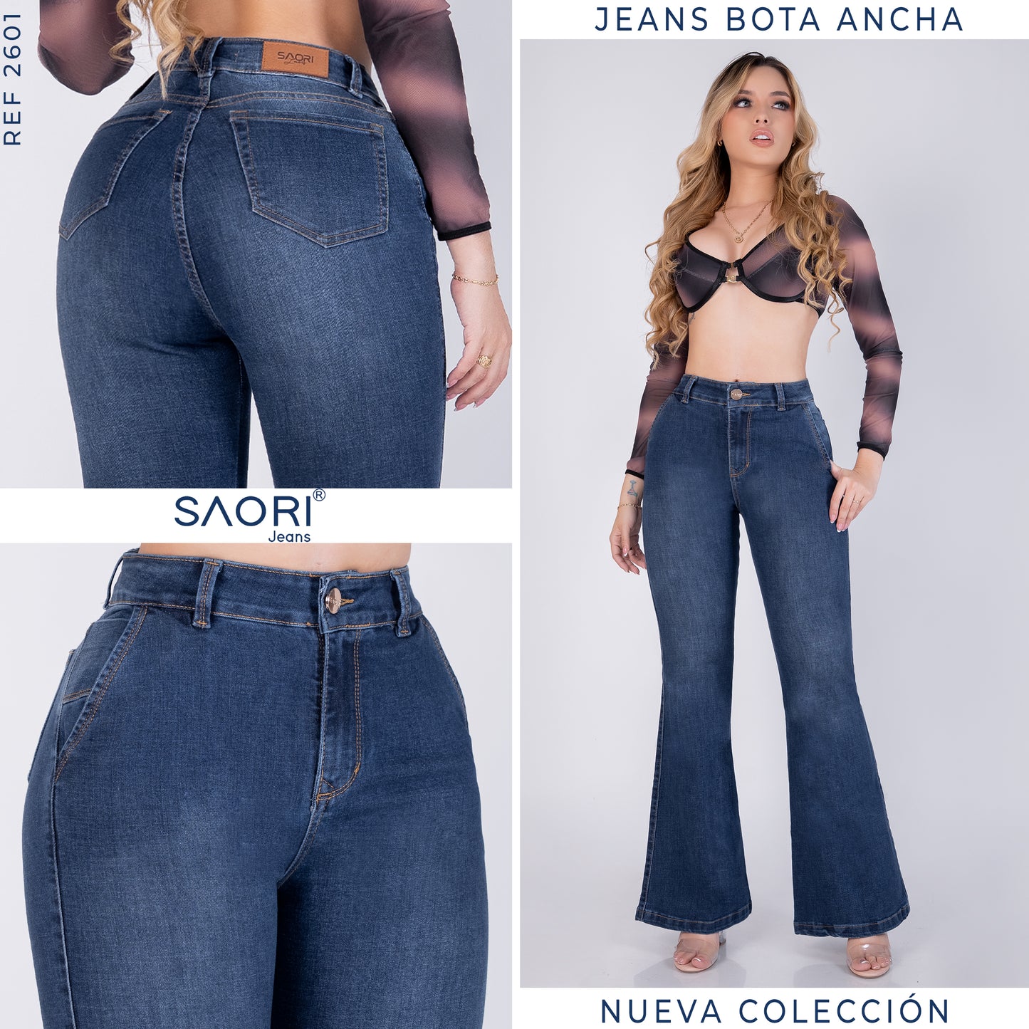 JEANS BOTA ANCHA REF 2601 AZUL MEDIO