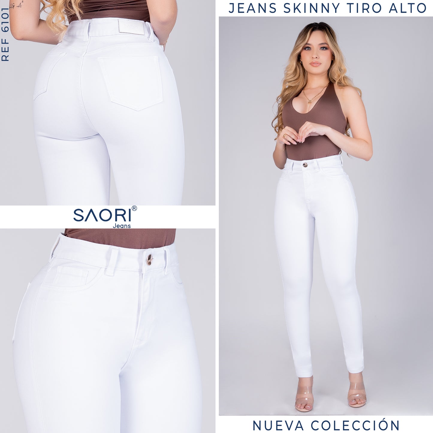 JEANS SKINNY MUJER TIRO ALTO REF 6101 BLANCO