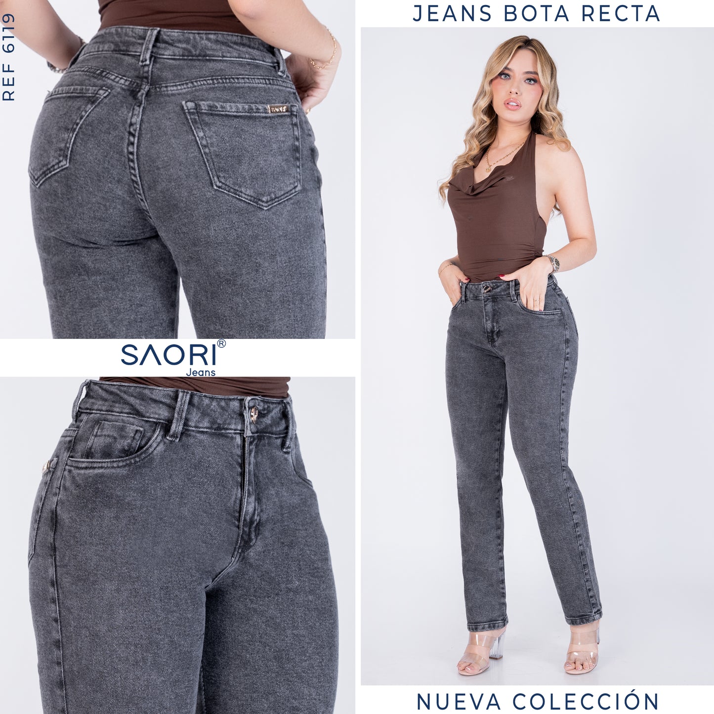 JEANS BOTA RECTA RIGIDO RF 6119 GRIS