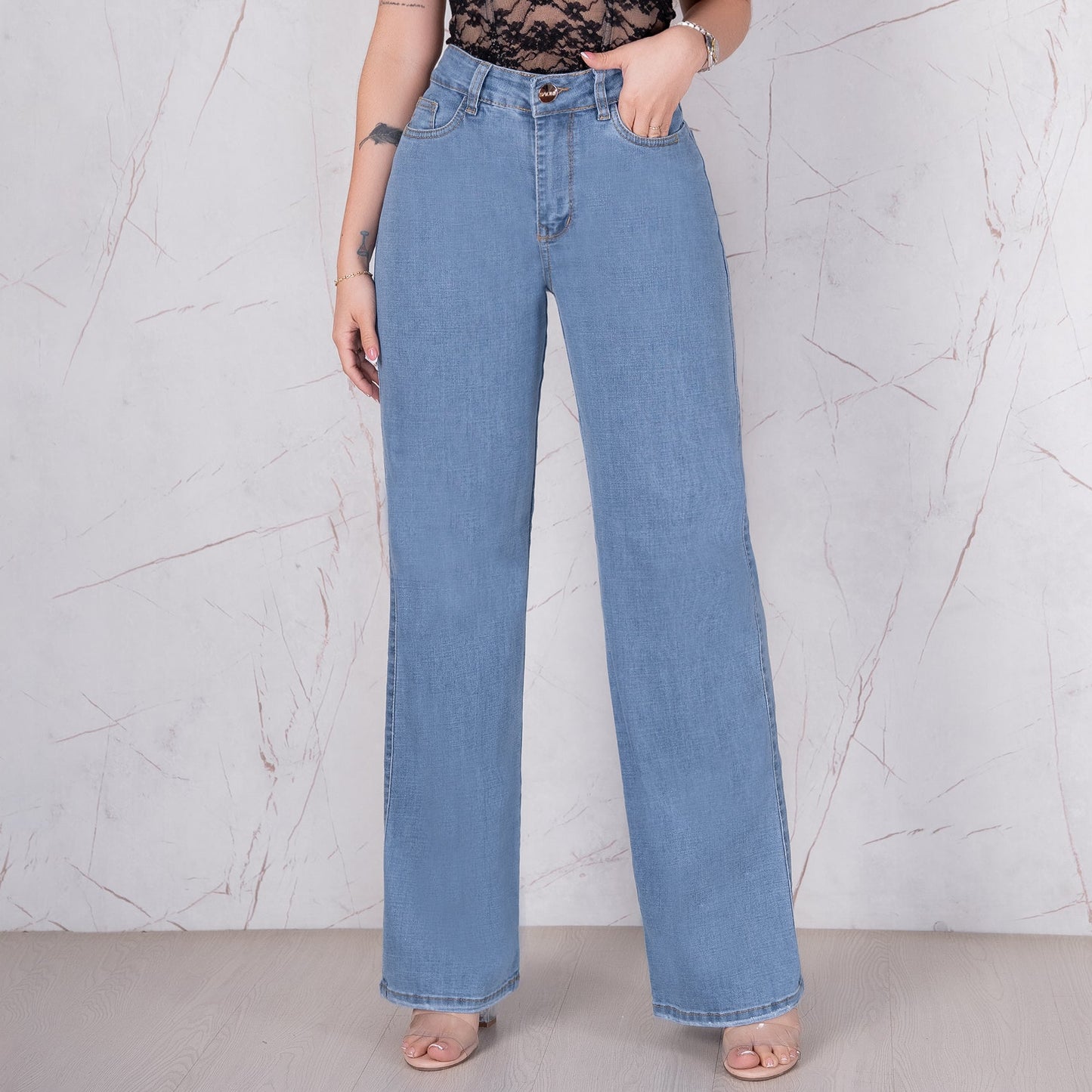 JEANS BOTA ANCHA TIRO ALTO STRECH  REF 6189