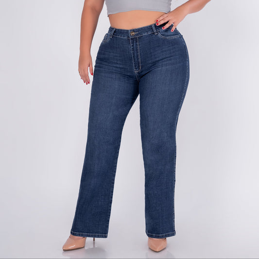 JEANS BOTA RECTA TIRO ALTO STRECH  REF 6187 PLUS