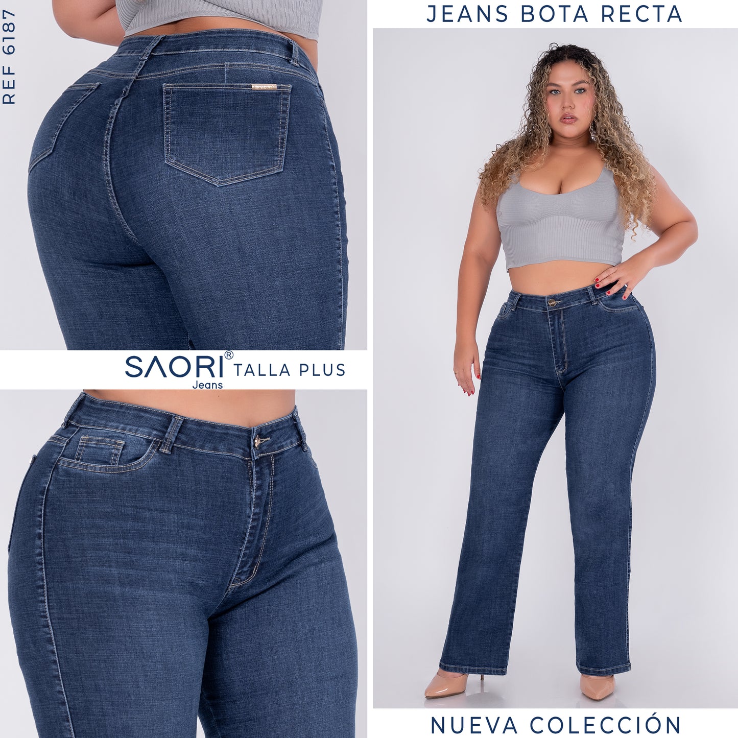 JEANS BOTA RECTA TIRO ALTO STRECH  REF 6187 PLUS