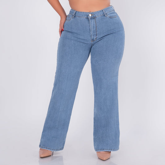 JEANS BOTA ANCHA TIRO ALTO STRECH  REF 6189 PLUS
