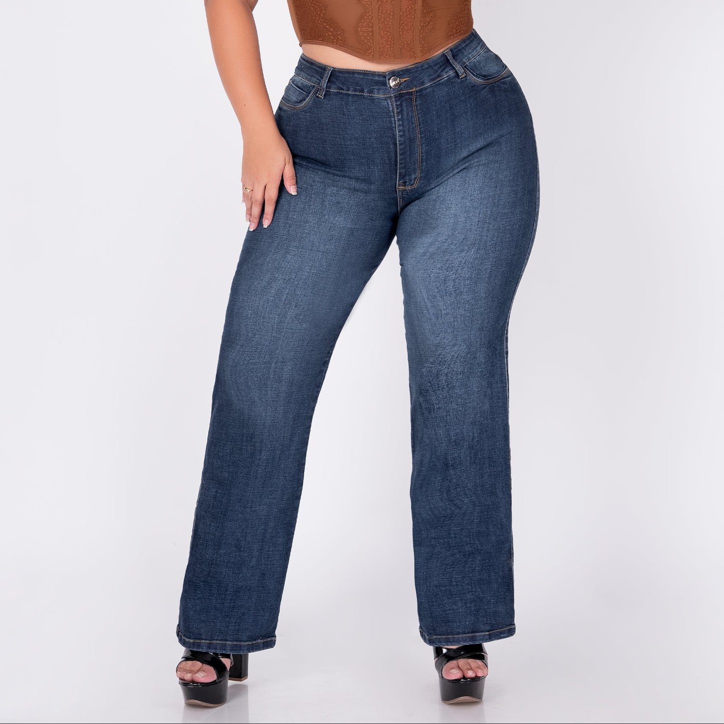 JEANS BOTA RECTA TIRO ALTO STRECH  REF 6190