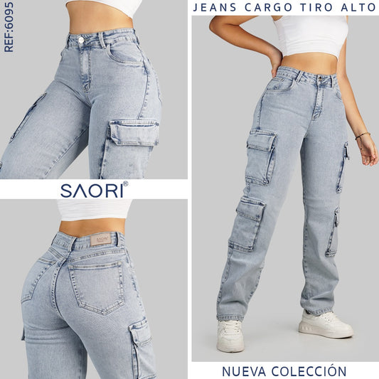 JEANS CARGO MUJER TIRO ALTO REF 6095