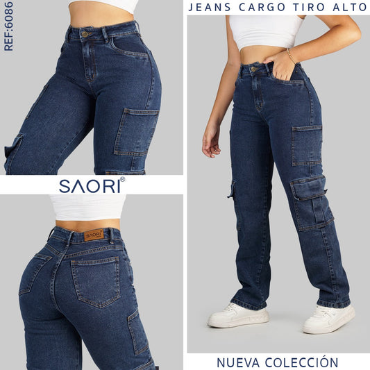 JEANS CARGO MUJER TIRO ALTO REF 6086
