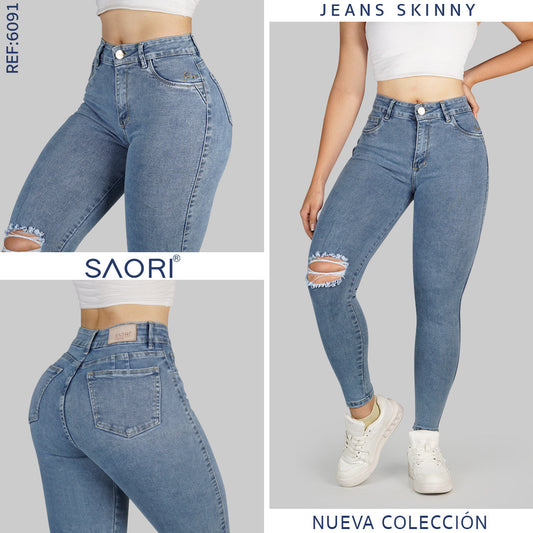 JEANS SKINNY TIRO ALTO  REF 6091 CLARO