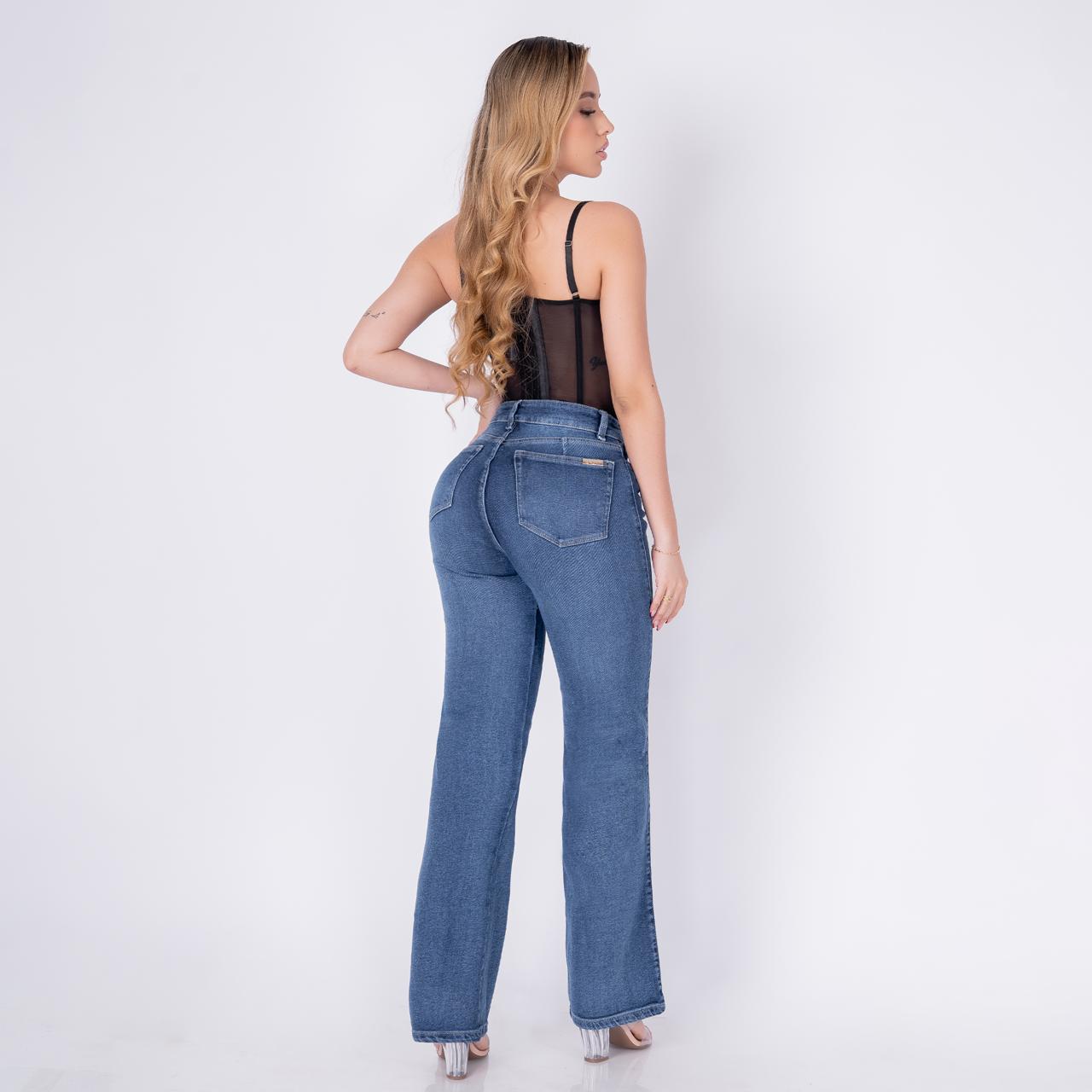 JEANS BOTA ANCHA TIRO ALTO STRECH  REF 6185